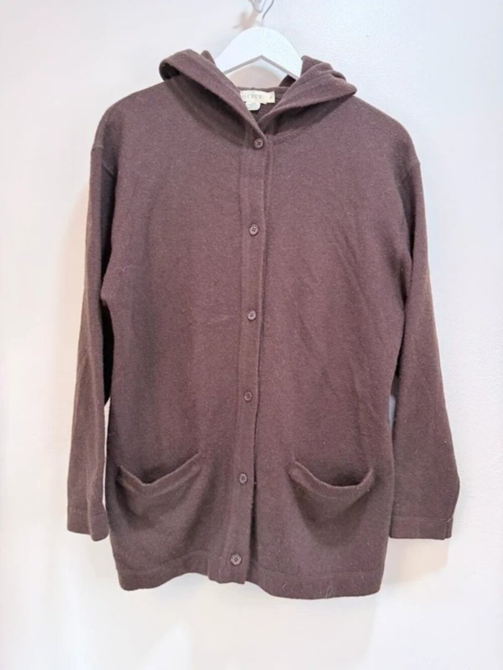 Hong Kong Made Vintage 90s J Crew Lambswool Hooded Cardigan Sweater